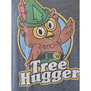 Tree Hugger Owl Graphic T-Shirt By Folsom Mens Medium Charcoal Gray Cotton Blend